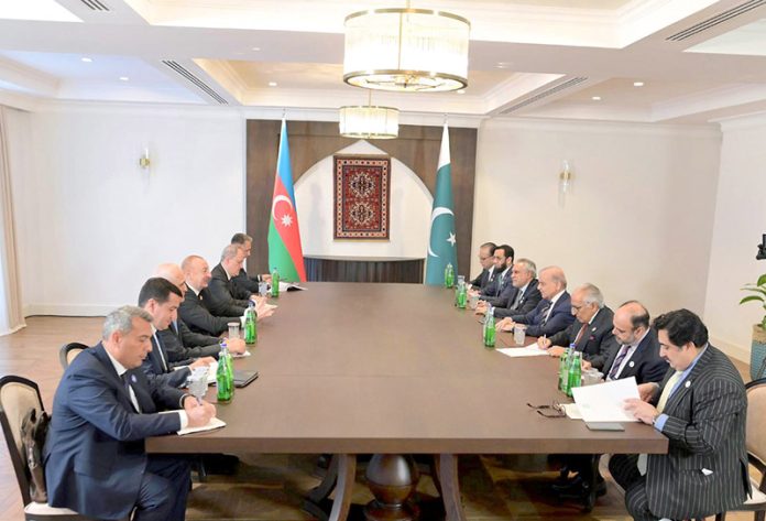 Prime Minister Muhammad Shehbaz Sharif meets President of Azerbaijan Ilham Alyev on the sideline of the 17th ECO Summit