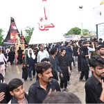 A large number of mourners participating in the main procession of 9th Muharram-ul-Haram, commonly known as Youm-e-Ashura in G-6 sector. Muharram-ul-Haram, the first month of the Islamic calendar, is a period of mourning in remembrance of the martyrdom of Hazrat Imam Hussain (AS), the grandson of the Holy Prophet Muhammad (SAWW), along with his family and companions at Karbala
