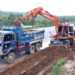 Heavy machinery is being used to excavate land for the construction of a boundary wall along Srinagar Highway, part of efforts to enhance the beauty of Federal Capital