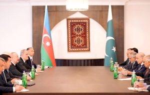 Prime Minister Muhammad Shehbaz Sharif meets President of Azerbaijan Ilham Alyev on the sideline of the 17th ECO Summit