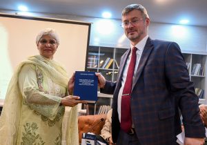 H.E. Mr. Albert Khorev, Ambassador of the Russian Federation to the Islamic Republic of Pakistan, addresses the audience during the book launching ceremony (Titled) “Selected Russian Short Stories” at the Literary Museums of Pakistani Languages, Pakistan Academy of Letters.