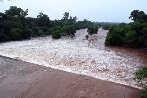 A view of the spillways of Rawal Dam being opened as a precautionary measure following a rise in water levels due to recent heavy rains