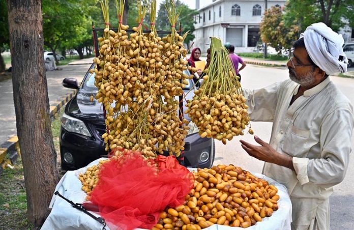 A vendor displaying dates to attract customers at roadside