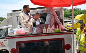 Federal Minister for National Health Services, Regulations & Coordination Syed Mustafa Kamal addressing the launching ceremony of Yellow Vehicles for Infectious Medical Waste Management organized by Indus Hospital & Health Network