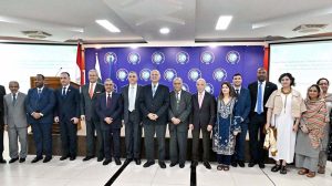 President PAISAR, Mushahid Hussain Sayed addressing during ceremony to celebrate Egypt's Revolution Day at Institute of Strategic Studies Islamabad (ISSI).