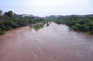 A view of the spillways of Rawal Dam being opened as a precautionary measure following a rise in water levels due to recent heavy rains
