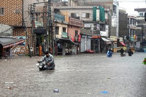 Rahimabad area submerged in water due to heavy rain experienced in the twin cities.