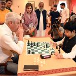 H.E. Frederico Silva, Ambassador of Portugal to Pakistan, takes part in the Portugal-Pakistan Chess Tournament, while Farah Naz Akbar, Parliamentary Secretary for the Ministry of Federal Education & Professional Training, observes the game. The tournament was held at a local hotel to mark 75 years of diplomatic relations between the two countries