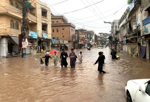Rahimabad area submerged in water due to heavy rain experienced in the twin cities.