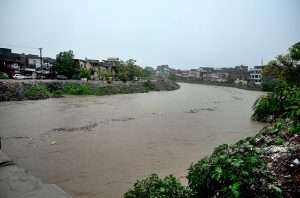 Rahimabad area submerged in water due to heavy rain experienced in the twin cities.