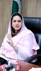 Deputy Commissioner Saba Asghar Ali is addressing the media about the arrangements for the Day of Ashura