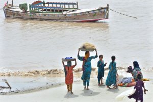 A view of the rising water levels in the Indus River due to heavy monsoon rains across the country.