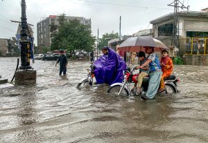 Rahimabad area submerged in water due to heavy rain experienced in the twin cities.