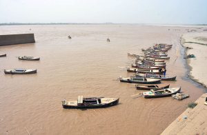 A view of the rising water levels in the Indus River due to heavy monsoon rains across the country.