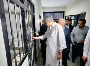 Interior Minister Mohsin Naqvi visiting under-construction jail.