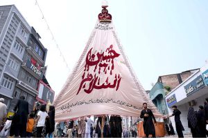 A large number of mourners attending the 9th Muharram Zuljinah procession passes through Sadar Road. Muharram Ul Haram is known as the first month of the Islamic calendar and the mourning month in remembrance of the martyrdom (Shahadat) of Hazrat Imam Hussain (AS), the grandson of the Holy Prophet Mohammad (SAWW)