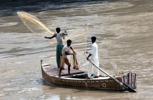 A view of the rising water levels in the Indus River due to heavy monsoon rains across the country.