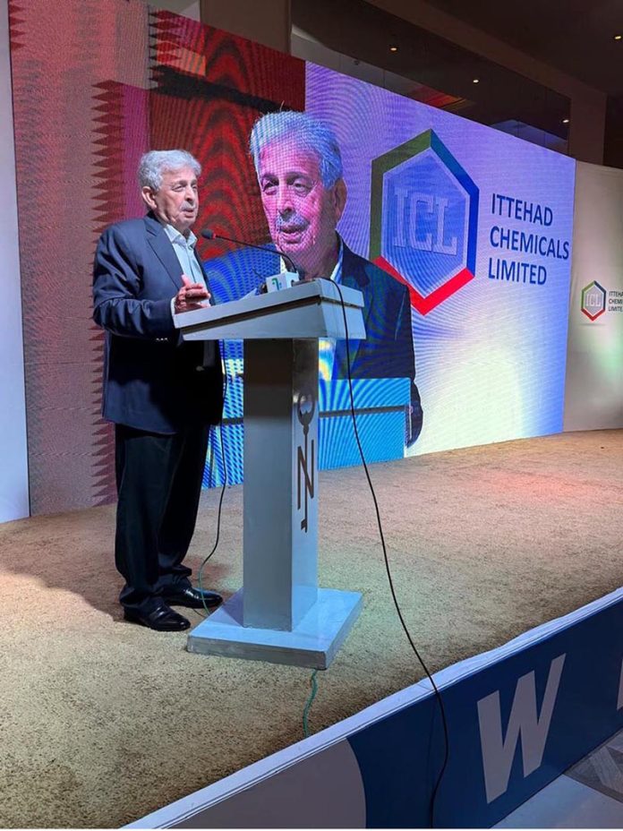 Federal Minister for National Food Security and Research, Mr. Rana Tanveer Hussain, addressing the participants at the Ittehad Chemicals Limited event
