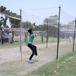 Young players giving the cricket trials for Prime Minister Youth program organized by Lahore Qalandars at Police Headquarter Ground