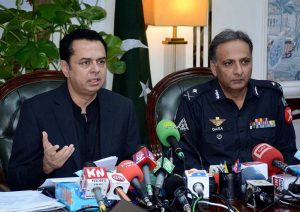 State Minister for Interior Senator Talal Chaudhary is addressing a press conference at DC Office.