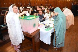 A member of KP Assembly casting his vote for a woman seat vacant after resignation of Senator Sania Nishtar at KP Assembly.