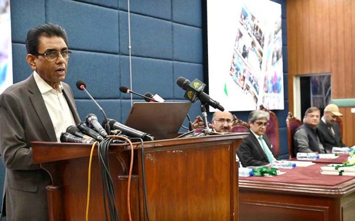 Federal Minister for Education and Professional Training, Dr. Khalid Maqbool Siddiqui, addresses the launching ceremony of the Annual Pakistan Non-Formal Education Statistical Report 2023-24 at the Auditorium of Allama Iqbal Open University (AIOU)