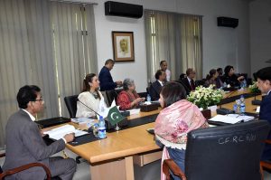 Federal Minister For Education and Professional Training Dr Khalid Maqbool siddiqui addressing the 16th meeting of the senate of Pakistan Institute of Fashion Design(PIFD) at (PIFD)