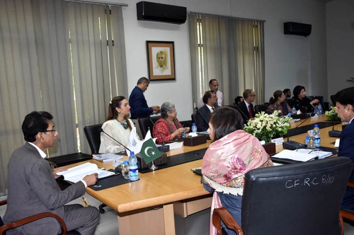 Federal Minister For Education and Professional Training Dr Khalid Maqbool siddiqui addressing the 16th meeting of the senate of Pakistan Institute of Fashion Design(PIFD) at (PIFD)