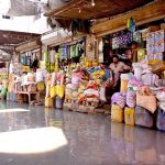 A view of stagnant sewerage water accumulated in front of Shahi Bazar shops needs the attention of the concerned authorities