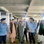 Federal Minister for Interior Mohsin Naqvi visiting under construction National Police Hospital at the Police Headquarters