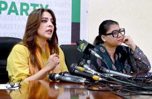Pakistan Peoples Party central leader Senator Palwasha Khan and Senator Quratulain Marri addressing a press conference at the party’s central secretariat in Sector G-6 of the Federal Capital.