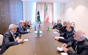 Prime Minister Muhammad Shehbaz Sharif meets President of Iran, Dr Masoud Pezeshkian on the sidelines of 17th ECO Summit
