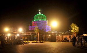 A night view of the illuminated shrine of Hazrat Bahauddin Zakariya, adorned with vibrant lights as devotees gather ahead of the 786th Urs celebrations beginning July 31. The annual event commemorates the revered Sufi saint's legacy and draws pilgrims from across the country for prayers, rituals and spiritual gatherings.