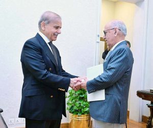Parliamentary Party leader of Pakistan Muslim League (N) Senator Irfan Siddiqui calls on Prime Minister Muhammad Shehbaz Sharif.
