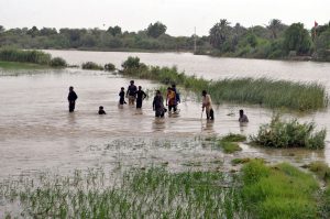 A view after a crack in the Phuleli Canal allowed water to flood agricultural fields in Norai village near Seri