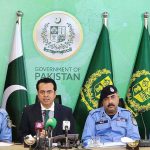 Minister of State for Interior Tallal Chaudhary addressing a press conference.