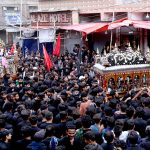 A large number of mourners attending procession of 8th Muhrramul Harram at Qadam Gah Mola Ali Road
