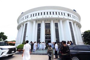 A front view of the Khyber Pakhtunkhwa Assembly Hall during the Senate Election 2025.