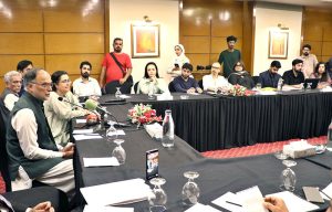 - Federal Minister for planning and Special Initiatives Mr. Ahsan Iqbal addressing during Roundtable Discussion with Film & Drama Sector at local Hotel. A