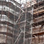 Labourers busy in restoration work on the backside gate of historical Lahore Fort “Shahi Qila