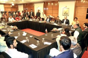 - Federal Minister for planning and Special Initiatives Mr. Ahsan Iqbal addressing during Roundtable Discussion with Film & Drama Sector at local Hotel. A