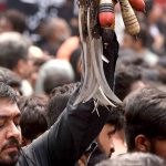 A large number of mourners attending the procession of 9th Muharram-ul-Haram. Muharramul Harram known as the first month of the Islamic calendar and the mourning month in remembrance of the martyrdom (Shahadat) of Hazrat Imam Hussain (AS), the grandson of the Holy Prophet Mohammad (SAWW)