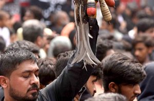 A large number of mourners attending the procession of 9th Muharram-ul-Haram. Muharramul Harram known as the first month of the Islamic calendar and the mourning month in remembrance of the martyrdom (Shahadat) of Hazrat Imam Hussain (AS), the grandson of the Holy Prophet Mohammad (SAWW)