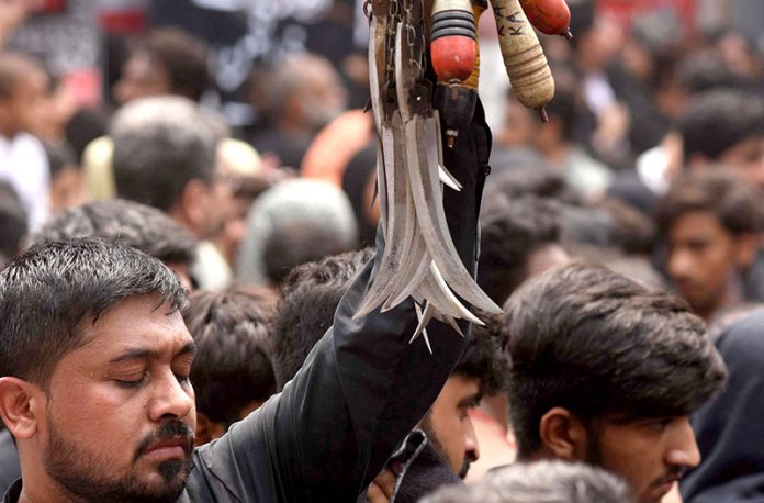 A large number of mourners attending the procession of 9th Muharram-ul-Haram. Muharramul Harram known as the first month of the Islamic calendar and the mourning month in remembrance of the martyrdom (Shahadat) of Hazrat Imam Hussain (AS), the grandson of the Holy Prophet Mohammad (SAWW)