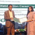 Federal Minister for Education and Professional Training Dr. Khalid Maqbool Siddiqui giving away certificate during a Certificate Distribution Ceremony organized by NAVTTC at Arts Council of Pakistan
