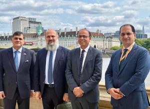 Federal Minister for Commerce Jam Kamal Khan with UK PM's Trade Envoy Mohammad Yasin MP, Federal Secretary Commerce Jawad Paul, and High Commissioner Dr. Mohammad Faisal at the House of Commons, London - reaffirming commitment to deeper UK-Pakistan trade and investment ties.