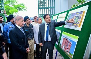 Prime Minister Muhammad Shehbaz Sharif is being briefed on renovation work of National Police Academy.