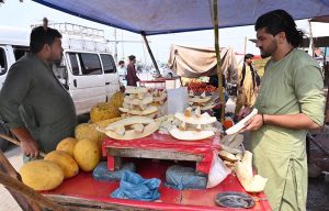 Labourers busy in loading sugarcane on vehicle at Vegetable and Fruit Market