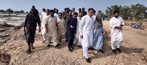 State Minister for Finance and Railways Bilal Azhar Kayani is inspecting flood-affected areas in Jhelum