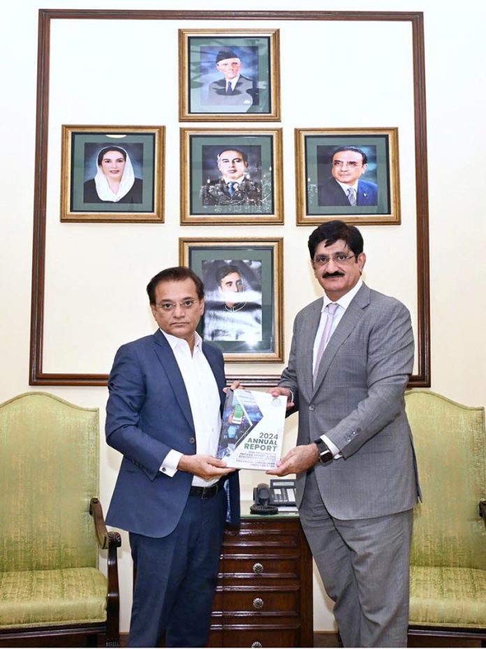 Provincial Ombudsman of Sindh Muhammad Sohail Rajput presents the annual report for 2024 to the Sindh Chief Minister Syed Murad Ali Shah at CM House